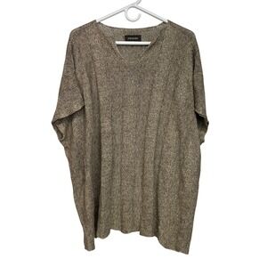 Eskandar 100% Linen Hand Loomed V-Neck Oversized Knit Top Tunic Taupe Brown O/S